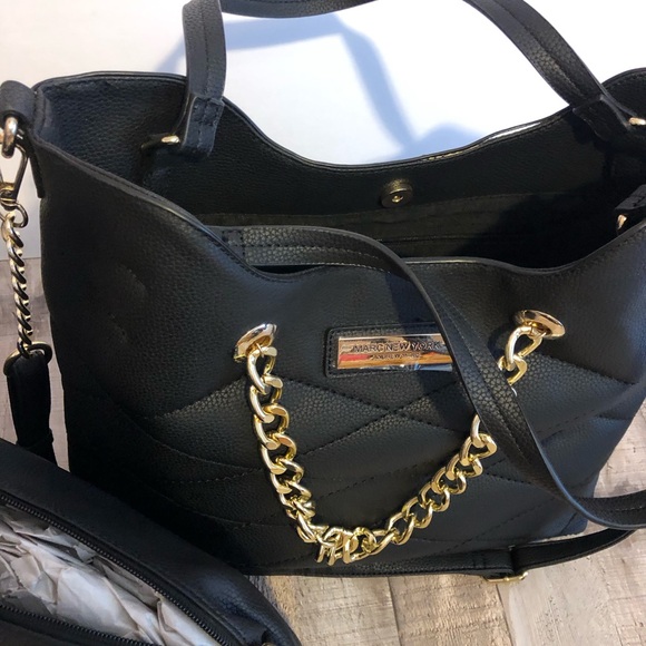 Jet Black and Gold Chain Marc New York by Marc Andrew Handbag Purse With Insert - Picture 6 of 12